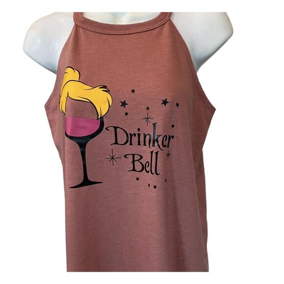Women's S Small Drinker Bell Disney Wine Glass Mauve Sleeveless Tank Top - Picture 2 of 3